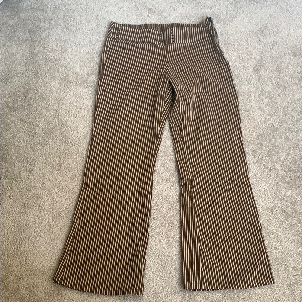 Striped Brown/Cream/Black Flared Pants by Bebe